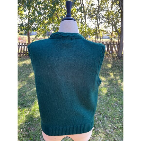 Cardigan Vest Size XL Green Cable Knit Sleeveless 100% Acrylic  K & M Collectio - Picture 4 of 7